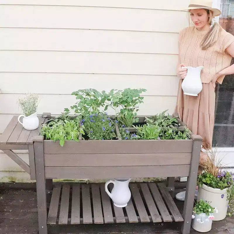 Jardinière surélevée avec grande étagère de rangement | Bac à herbes en bois