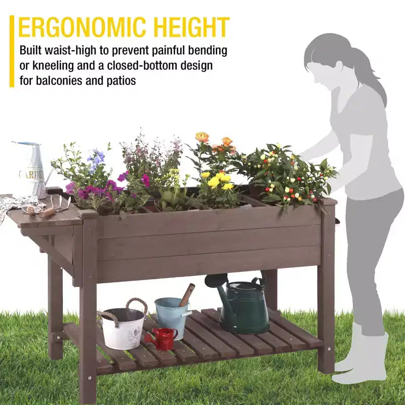 Jardinière surélevée avec grande étagère de rangement | Bac à herbes en bois