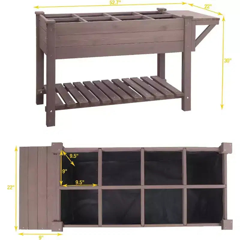 Jardinière surélevée avec grande étagère de rangement | Bac à herbes en bois