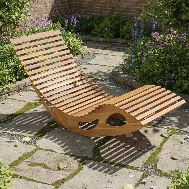 Chaise longue d'extérieur à dossier haut avec assise à lattes