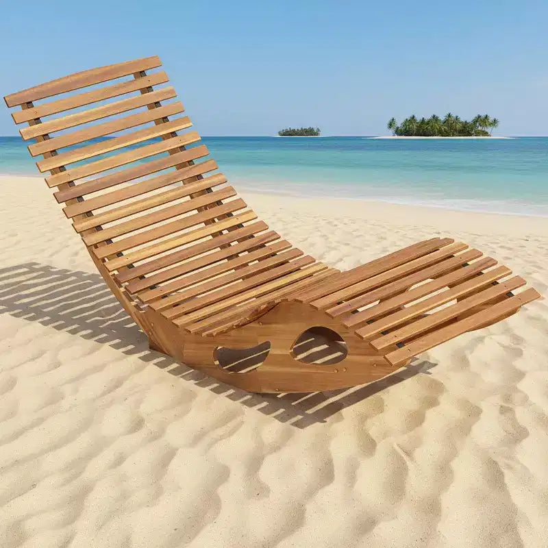 Chaise longue d'extérieur à dossier haut avec assise à lattes