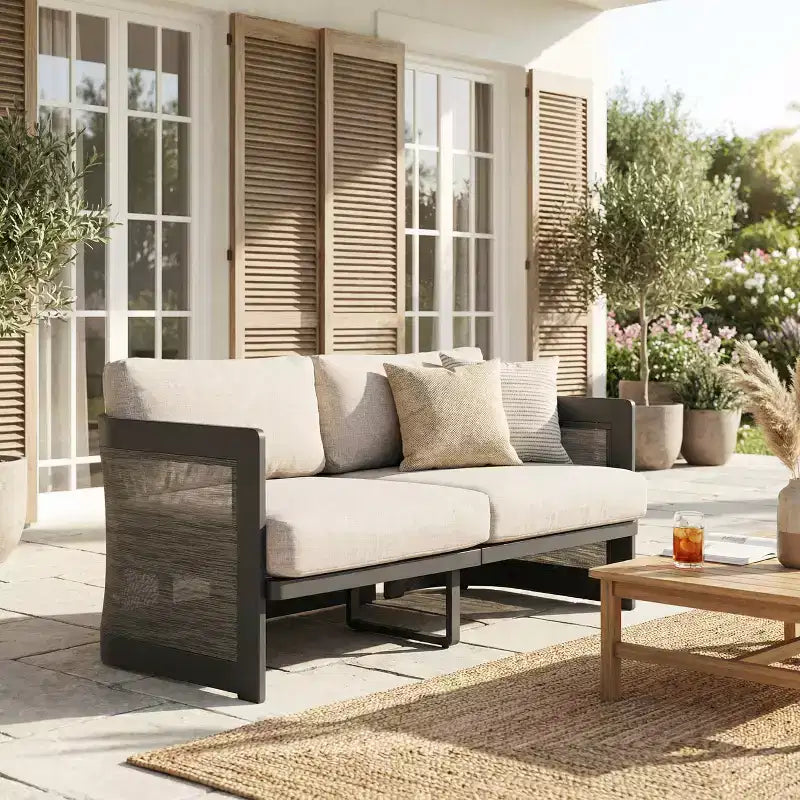 Causeuse moderne de patio en aluminium avec rembourrage en oléfine