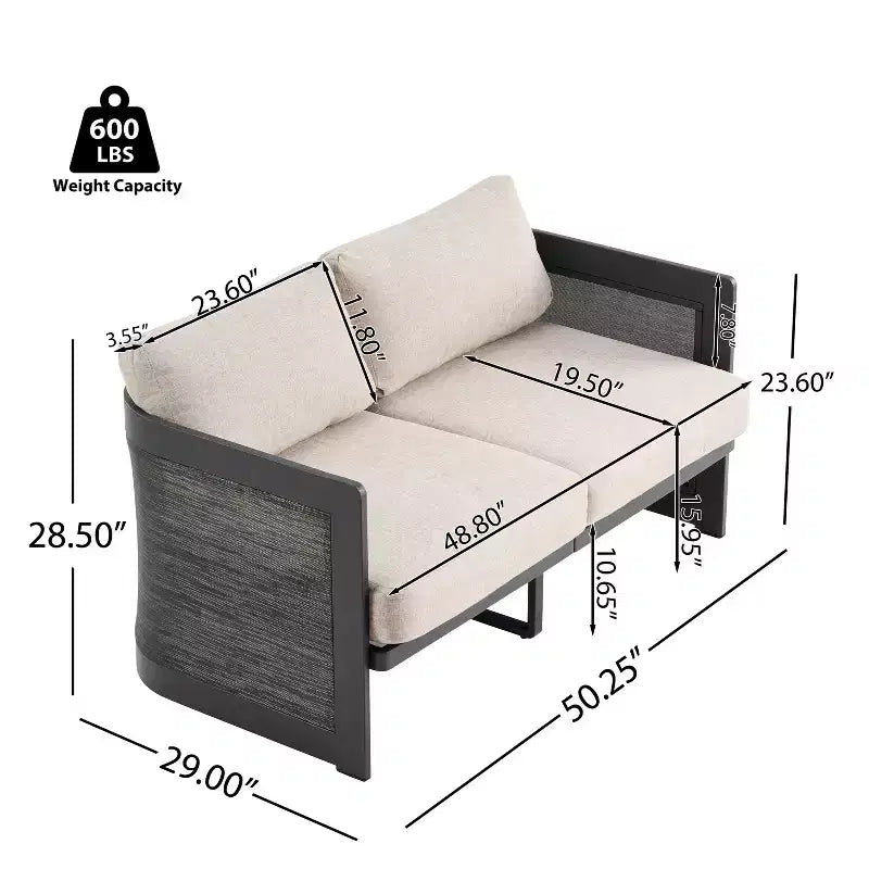 Causeuse moderne de patio en aluminium avec rembourrage en oléfine