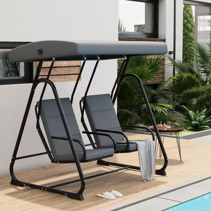 Balançoire de porche 2 personnes, avec support indépendant pour extérieur