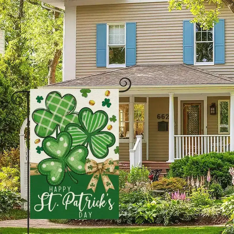 Drapeau de jardin vert trèfle à quatre feuilles drapeau de cour