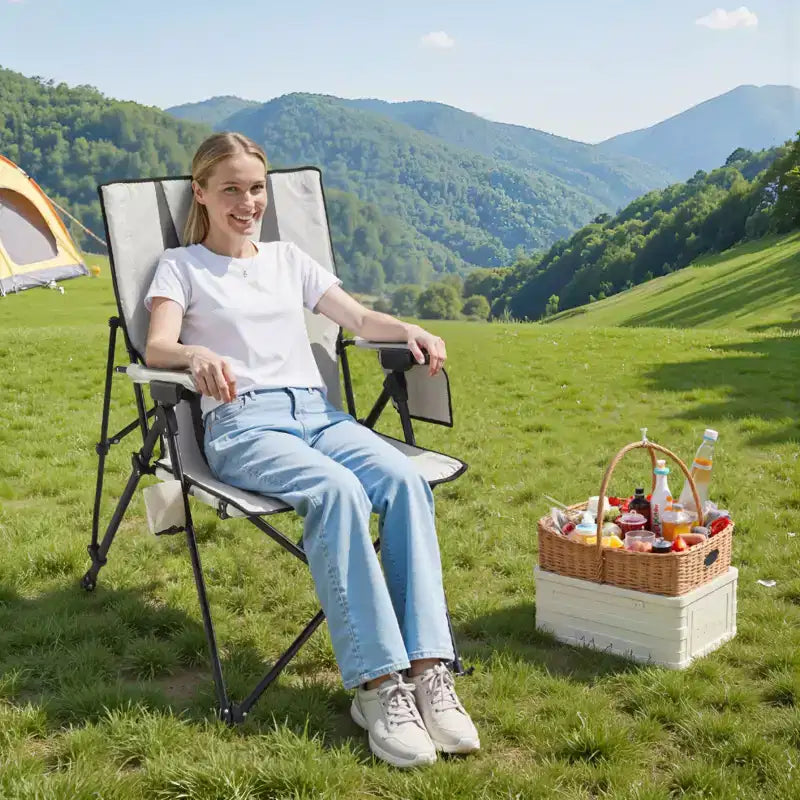 Chaise de camping pliante - Chaise de camping à dossier haut pour l'extérieur