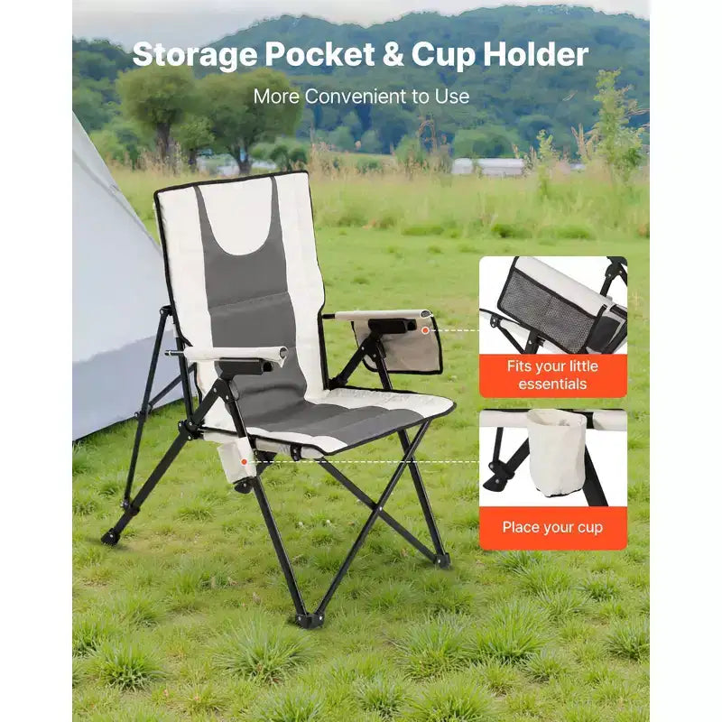Chaise de camping pliante - Chaise de camping à dossier haut pour l'extérieur