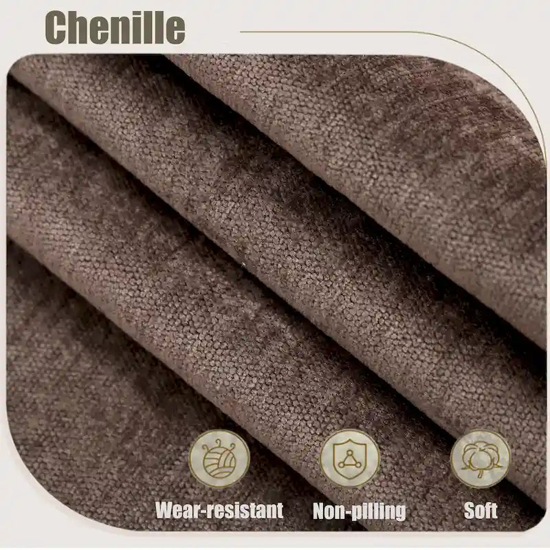 Canapé d'angle 6 places en chenille avec accoudoirs roulés décorés de rivets