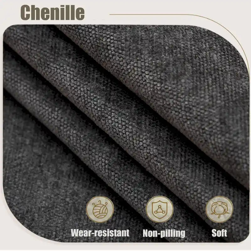 Canapé d'angle 6 places en chenille avec accoudoirs roulés décorés de rivets