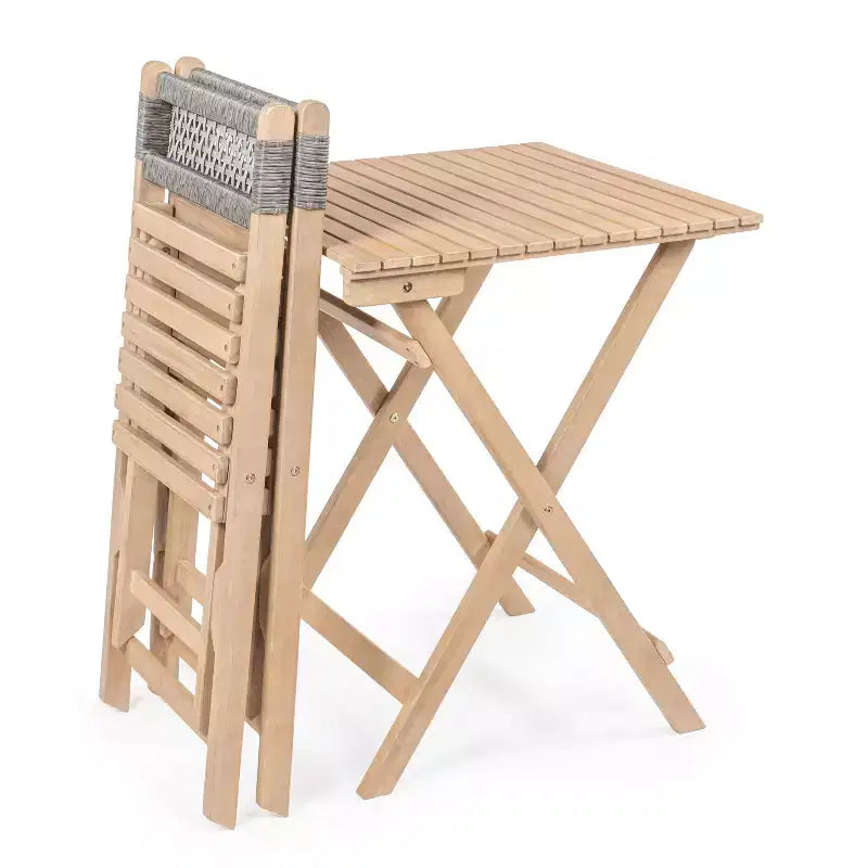 Bistro pliant d'extérieur en bois d'acacia tressé, style moderne du milieu du siècle