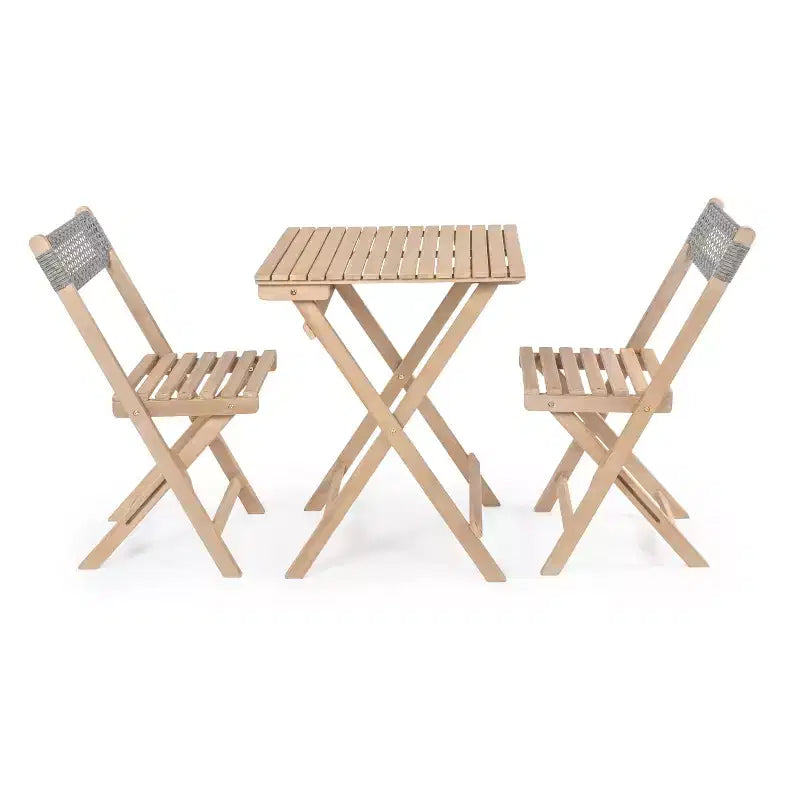 Bistro pliant d'extérieur en bois d'acacia tressé, style moderne du milieu du siècle