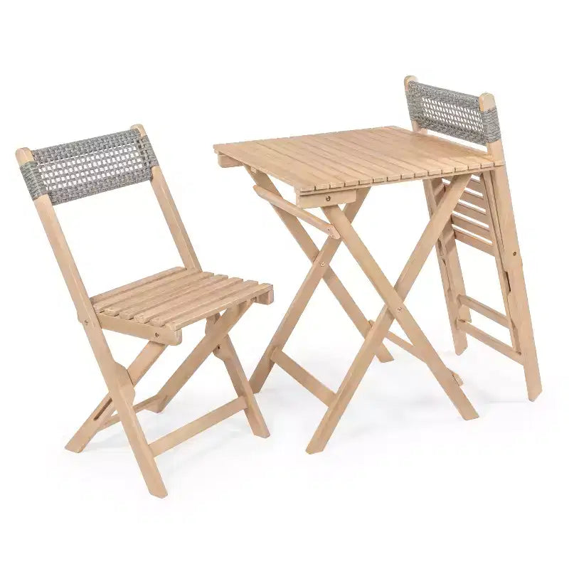 Bistro pliant d'extérieur en bois d'acacia tressé, style moderne du milieu du siècle