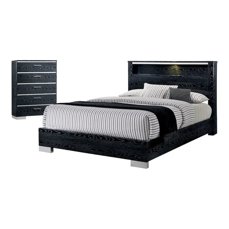 Lit coffre 2 pièces en bois massif contemporain