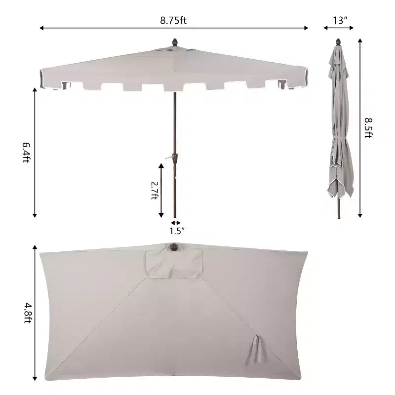 Parasol de terrasse classique rectangulaire demi-parasol de marché de style Mid-Century