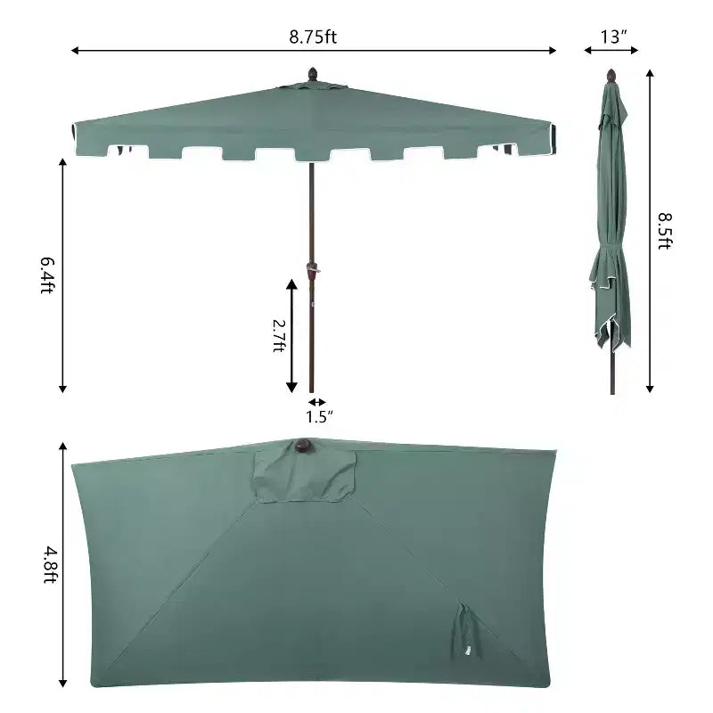 Parasol de terrasse classique rectangulaire demi-parasol de marché de style Mid-Century