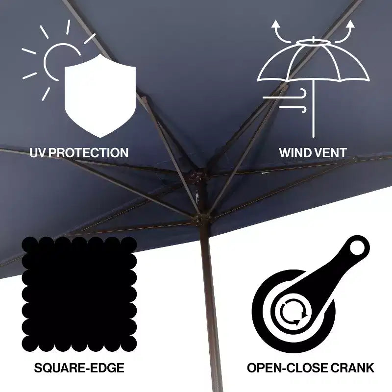 Parasol de terrasse classique rectangulaire demi-parasol de marché de style Mid-Century