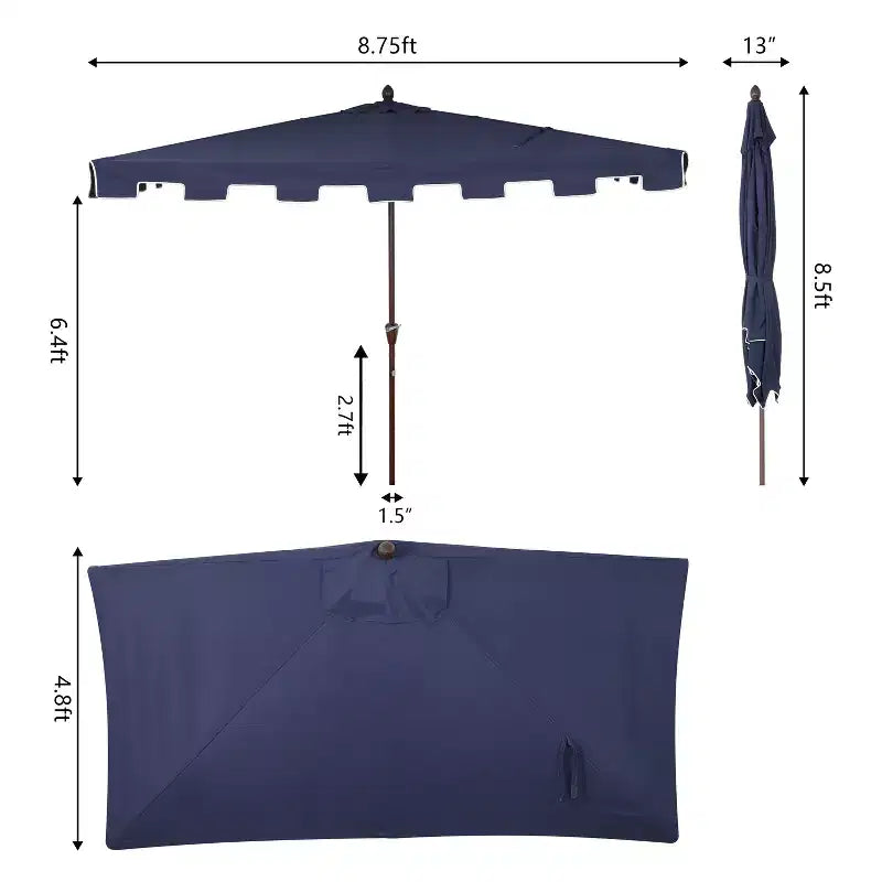 Parasol de terrasse classique rectangulaire demi-parasol de marché de style Mid-Century