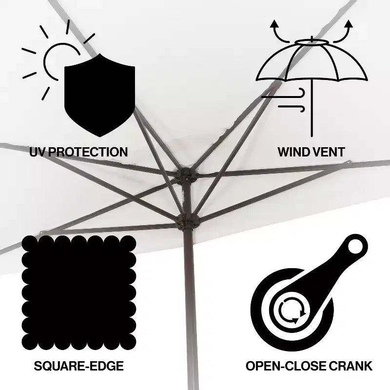 Parasol de terrasse classique rectangulaire demi-parasol de marché de style Mid-Century