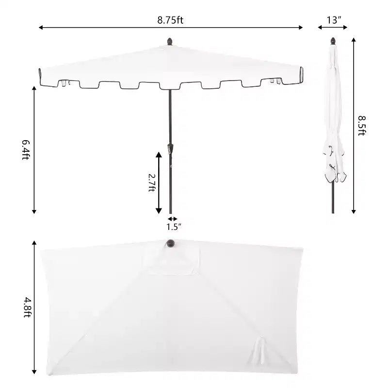 Parasol de terrasse classique rectangulaire demi-parasol de marché de style Mid-Century