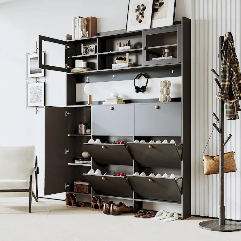 Meuble à chaussures avec étagère de rangement et 6 tiroirs abattants