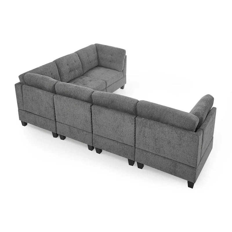Canapé modulable en L en chenille grise